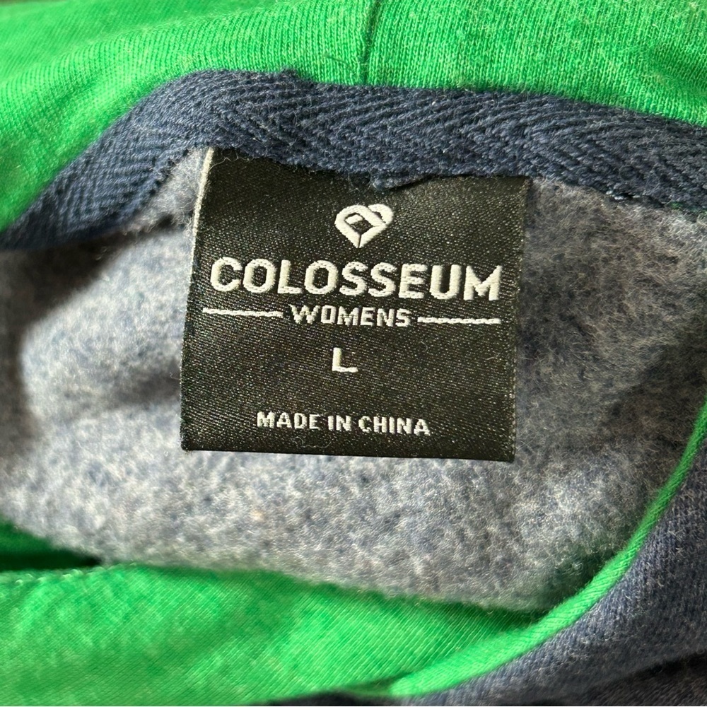 Notre Dame Women's Hoodie Sweatshirt Colosseum Brand Embroidered Navy Green Sz L - Picture 4 of 7